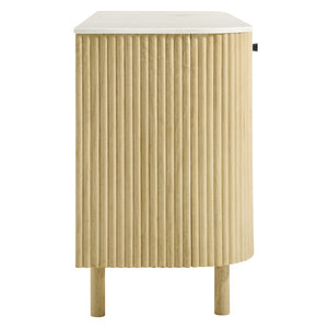 Modway Furniture Caldera 60" Curved Solid Wood & Marble Sideboard - Stylish Storage Cabinet for Modern Spaces EEI-7355-NAT