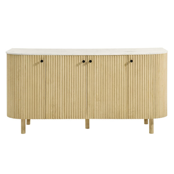 Modway Furniture Caldera 60" Curved Solid Wood & Marble Sideboard - Stylish Storage Cabinet for Modern Spaces EEI-7355-NAT