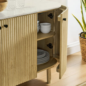 Modway Furniture Caldera 60" Curved Solid Wood & Marble Sideboard - Stylish Storage Cabinet for Modern Spaces EEI-7355-NAT