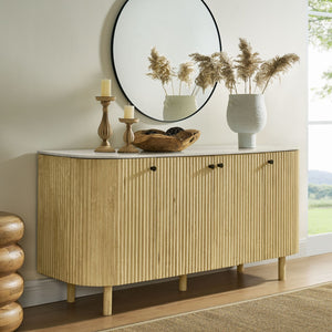 Modway Furniture Caldera 60" Curved Solid Wood & Marble Sideboard - Stylish Storage Cabinet for Modern Spaces EEI-7355-NAT
