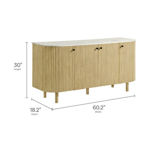 Modway Furniture Caldera 60" Curved Solid Wood & Marble Sideboard - Stylish Storage Cabinet for Modern Spaces EEI-7355-NAT