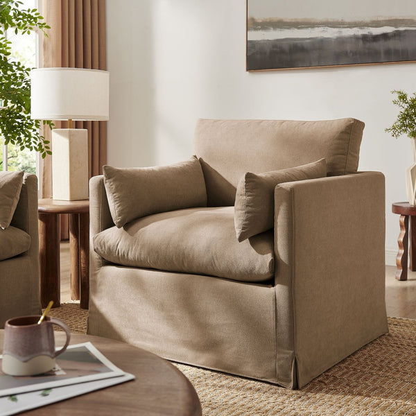 Modway Furniture Wellfleet Modway Slipcovered Armchair with Down Blend Cushion and French Piping Trim Almond EEI-7357-ALM