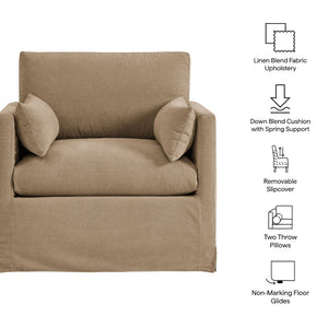 Modway Furniture Wellfleet Modway Slipcovered Armchair with Down Blend Cushion and French Piping Trim Almond EEI-7357-ALM