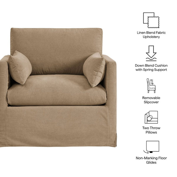 Modway Furniture Wellfleet Modway Slipcovered Armchair with Down Blend Cushion and French Piping Trim Almond EEI-7357-ALM