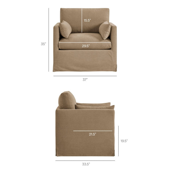 Modway Furniture Wellfleet Modway Slipcovered Armchair with Down Blend Cushion and French Piping Trim Almond EEI-7357-ALM