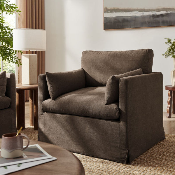 Modway Furniture Wellfleet Modway Slipcovered Armchair with Down Blend Cushion and French Piping Trim Cocoa EEI-7357-COA