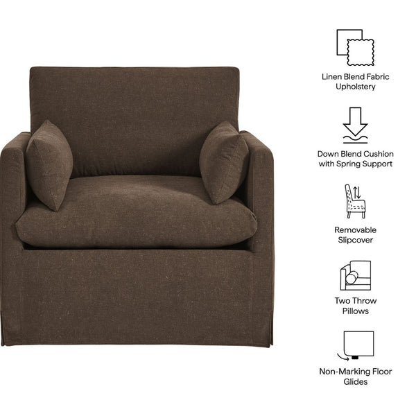 Modway Furniture Wellfleet Modway Slipcovered Armchair with Down Blend Cushion and French Piping Trim Cocoa EEI-7357-COA