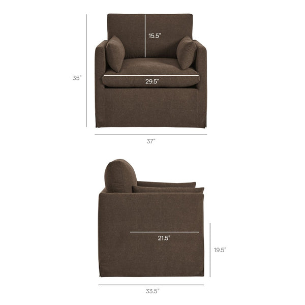 Modway Furniture Wellfleet Modway Slipcovered Armchair with Down Blend Cushion and French Piping Trim Cocoa EEI-7357-COA
