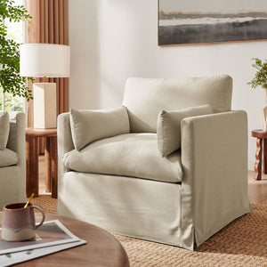 Modway Furniture Wellfleet Modway Slipcovered Armchair with Down Blend Cushion and French Piping Trim Linen EEI-7357-LIN