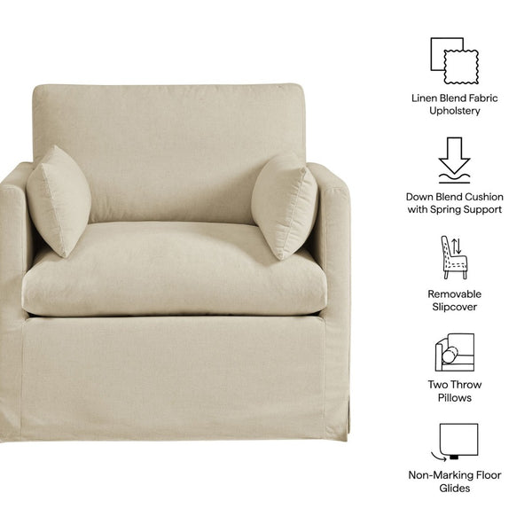 Modway Furniture Wellfleet Modway Slipcovered Armchair with Down Blend Cushion and French Piping Trim Linen EEI-7357-LIN