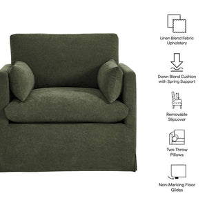 Modway Furniture Wellfleet Modway Slipcovered Armchair with Down Blend Cushion and French Piping Trim Sage EEI-7357-SGE