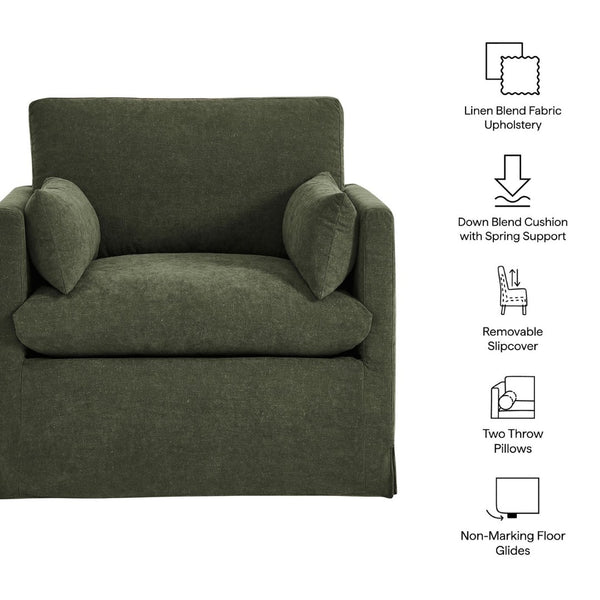 Modway Furniture Wellfleet Modway Slipcovered Armchair with Down Blend Cushion and French Piping Trim Sage EEI-7357-SGE
