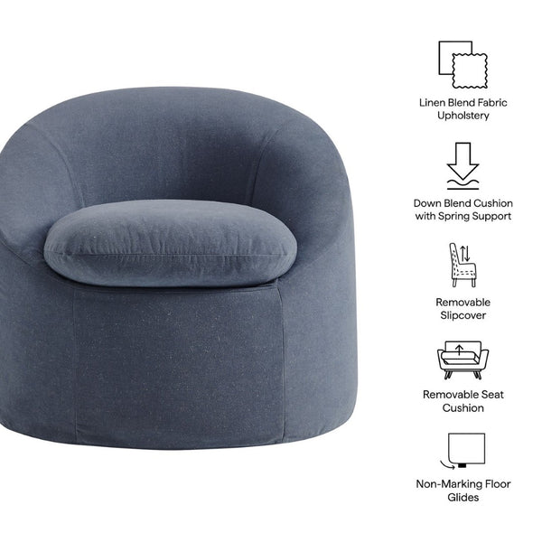 Modway Furniture Sadie Modway Slipcover Accent Chair with Down Cushion and Sinuous Spring Support Denim EEI-7358-DEN