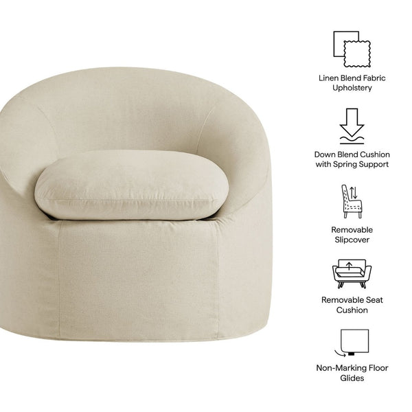 Modway Furniture Sadie Modway Slipcover Accent Chair with Down Cushion and Sinuous Spring Support Linen EEI-7358-LIN