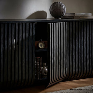 Modway Furniture Fortitude Modway Fluted Curved Sideboard Low Profile Buffet with Push Open Doors EEI-7359-BLK