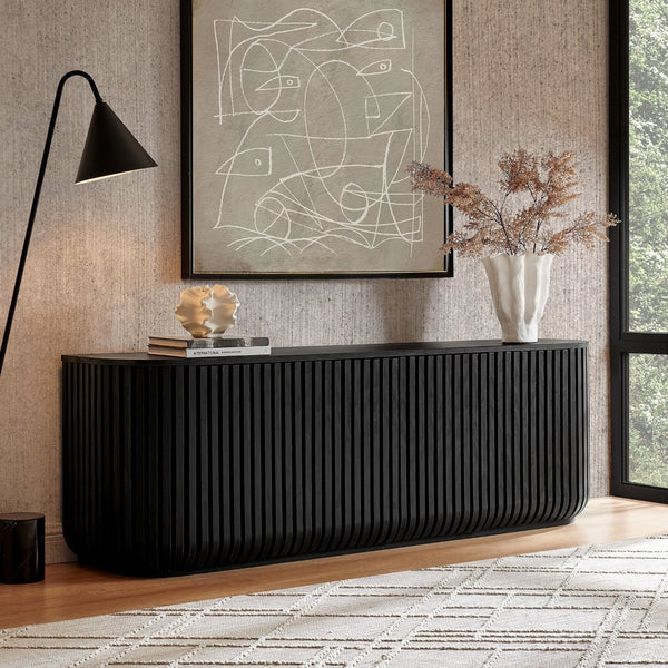 Modway Furniture Fortitude Modway Fluted Curved Sideboard Low Profile Buffet with Push Open Doors EEI-7359-BLK