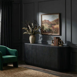 Modway Furniture Fortitude Modway Fluted Curved Sideboard Low Profile Buffet with Push Open Doors EEI-7359-BLK