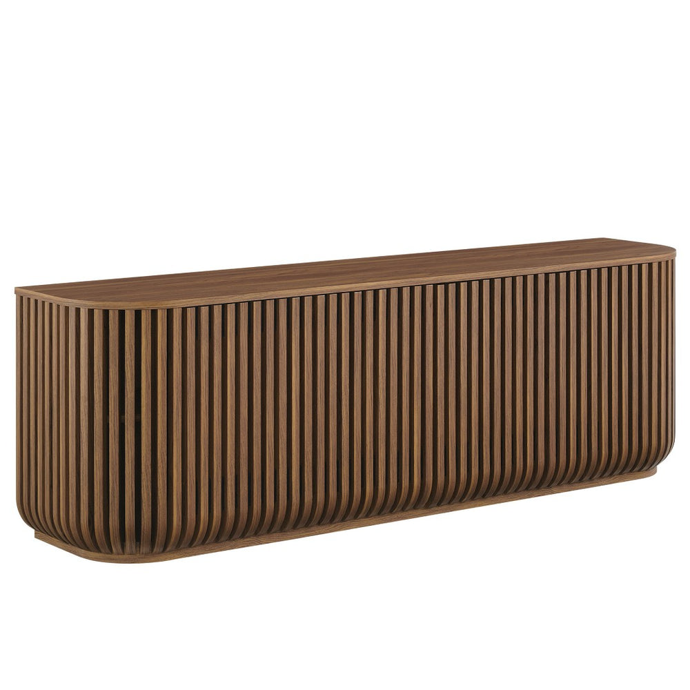 Modway Furniture Fortitude 75" Curved Sideboard Cabinet - Modern Walnut Storage with Fluted Detailing & Media Ready EEI-7359-WAL