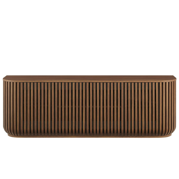 Modway Furniture Fortitude 75" Curved Sideboard Cabinet - Modern Walnut Storage with Fluted Detailing & Media Ready EEI-7359-WAL