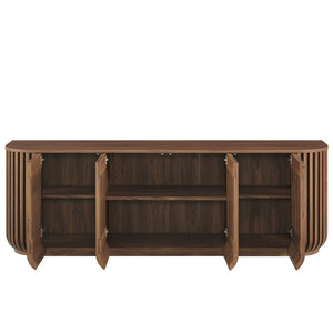 Modway Furniture Fortitude 75" Curved Sideboard Cabinet - Modern Walnut Storage with Fluted Detailing & Media Ready EEI-7359-WAL