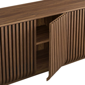 Modway Furniture Fortitude 75" Curved Sideboard Cabinet - Modern Walnut Storage with Fluted Detailing & Media Ready EEI-7359-WAL