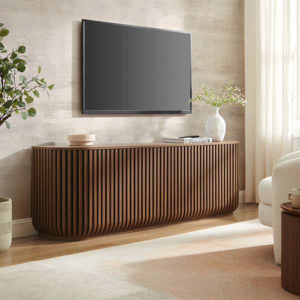 Modway Furniture Fortitude 75" Curved Sideboard Cabinet - Modern Walnut Storage with Fluted Detailing & Media Ready EEI-7359-WAL