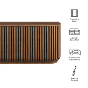 Modway Furniture Fortitude 75" Curved Sideboard Cabinet - Modern Walnut Storage with Fluted Detailing & Media Ready EEI-7359-WAL