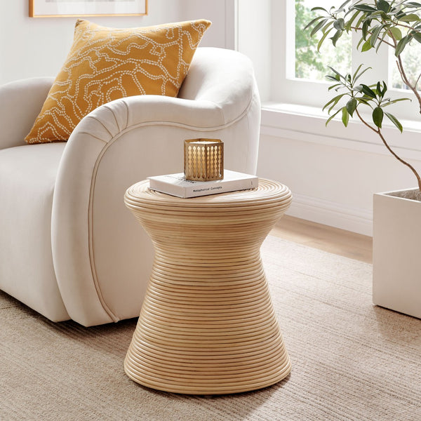 Modway Furniture Tavi Hourglass Natural Rattan Side Table - Woven Charm for Living Rooms, Bedrooms & Patios EEI-7360-NAT