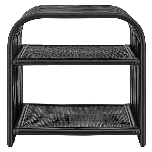 Modway Furniture Eve Curved Rattan Side Table - Stylish Boho Accent for Living Room, Patio, or Bedroom Decor Black EEI-7361-BLK