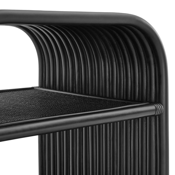 Modway Furniture Eve Curved Rattan Side Table - Stylish Boho Accent for Living Room, Patio, or Bedroom Decor Black EEI-7361-BLK