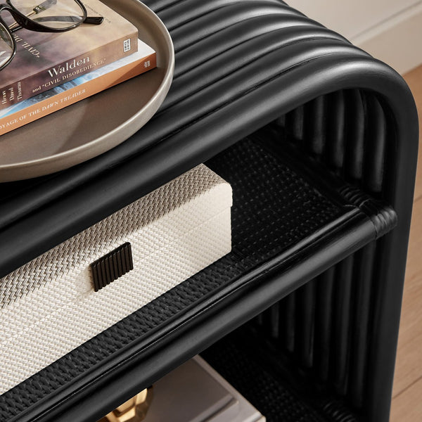 Modway Furniture Eve Curved Rattan Side Table - Stylish Boho Accent for Living Room, Patio, or Bedroom Decor Black EEI-7361-BLK