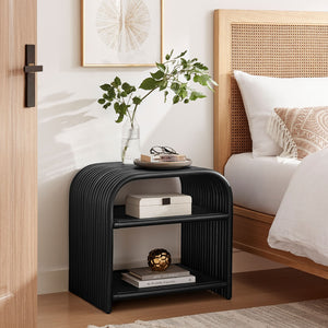 Modway Furniture Eve Curved Rattan Side Table - Stylish Boho Accent for Living Room, Patio, or Bedroom Decor Black EEI-7361-BLK