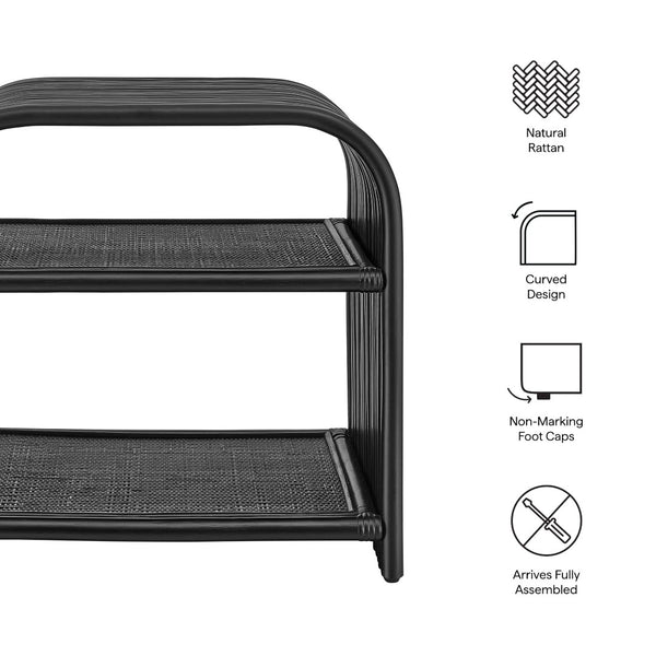 Modway Furniture Eve Curved Rattan Side Table - Stylish Boho Accent for Living Room, Patio, or Bedroom Decor Black EEI-7361-BLK