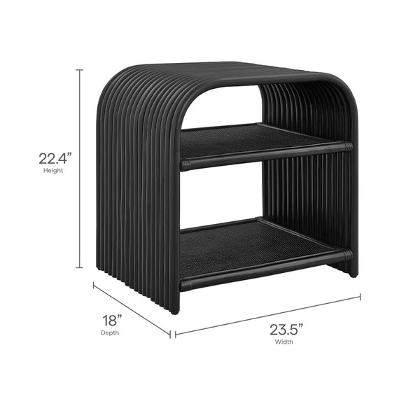 Modway Furniture Eve Curved Rattan Side Table - Stylish Boho Accent for Living Room, Patio, or Bedroom Decor Black EEI-7361-BLK