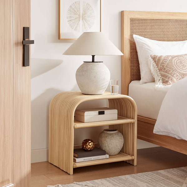 Modway Furniture Eve Curved Rattan Side Table - Stylish Boho Accent for Living Room, Patio, or Bedroom Decor Natural EEI-7361-NAT