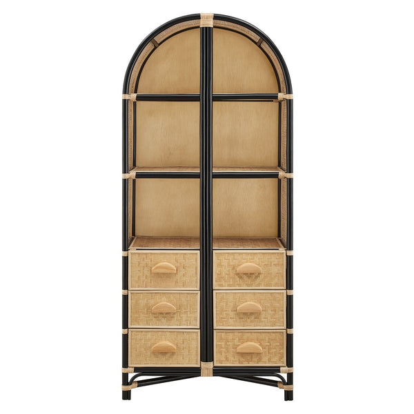 Modway Furniture Jane 71 Inch Tall Arched Rattan Bookshelf by Modway - Handcrafted Storage Solution for Stylish Spaces Natural Black EEI-7362-NAT-BLK