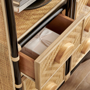 Modway Furniture Jane 71 Inch Tall Arched Rattan Bookshelf by Modway - Handcrafted Storage Solution for Stylish Spaces Natural Black EEI-7362-NAT-BLK