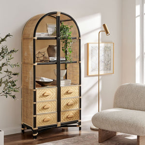 Modway Furniture Jane 71 Inch Tall Arched Rattan Bookshelf by Modway - Handcrafted Storage Solution for Stylish Spaces Natural Black EEI-7362-NAT-BLK