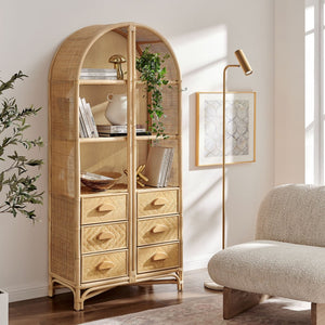 Modway Furniture Jane 71 Inch Tall Arched Rattan Bookshelf by Modway - Handcrafted Storage Solution for Stylish Spaces Natural EEI-7362-NAT