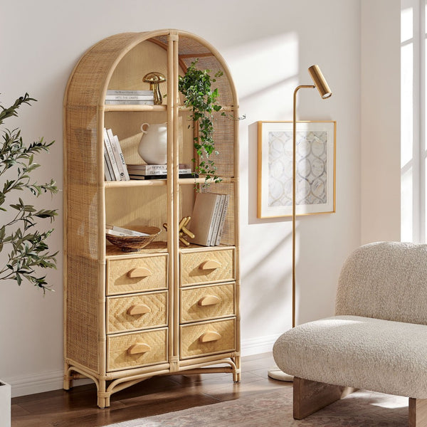 Modway Furniture Jane 71 Inch Tall Arched Rattan Bookshelf by Modway - Handcrafted Storage Solution for Stylish Spaces Natural EEI-7362-NAT