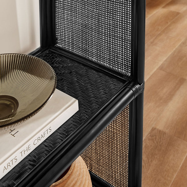 Modway Furniture Celeste 67 Inch Tall Arched Rattan Bookshelf - Spacious Open-Back Design for Stylish Storage Solutions Black EEI-7363-BLK