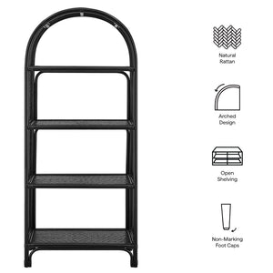 Modway Furniture Celeste 67 Inch Tall Arched Rattan Bookshelf - Spacious Open-Back Design for Stylish Storage Solutions Black EEI-7363-BLK