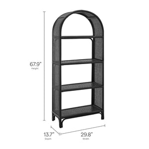 Modway Furniture Celeste 67 Inch Tall Arched Rattan Bookshelf - Spacious Open-Back Design for Stylish Storage Solutions Black EEI-7363-BLK