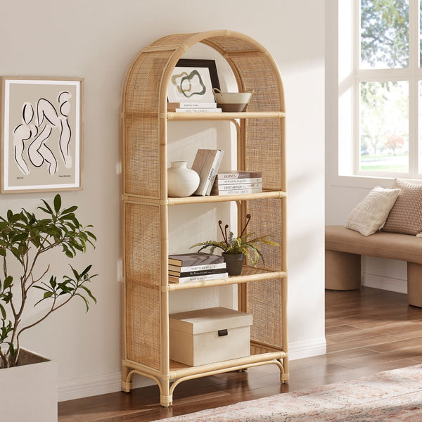 Modway Furniture Celeste 67 Inch Tall Arched Rattan Bookshelf - Spacious Open-Back Design for Stylish Storage Solutions Natural EEI-7363-NAT