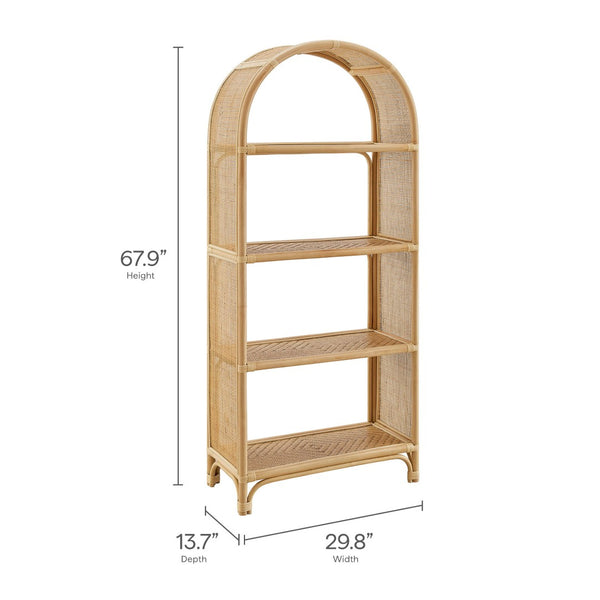 Modway Furniture Celeste 67 Inch Tall Arched Rattan Bookshelf - Spacious Open-Back Design for Stylish Storage Solutions Natural EEI-7363-NAT