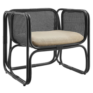 Modway Furniture Ellis Coastal-Inspired Rattan Accent Armchair – Sculpted Frame for Relaxed Living & Easy Care Black EEI-7365-BLK