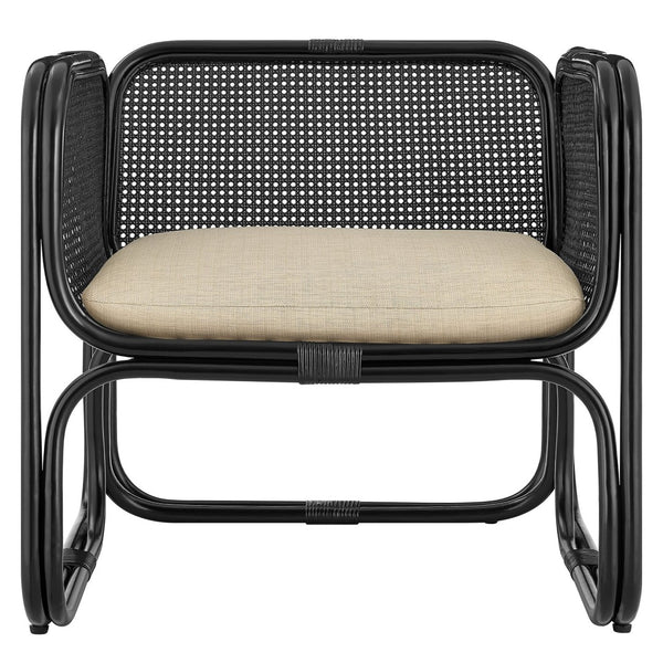 Modway Furniture Ellis Coastal-Inspired Rattan Accent Armchair – Sculpted Frame for Relaxed Living & Easy Care Black EEI-7365-BLK