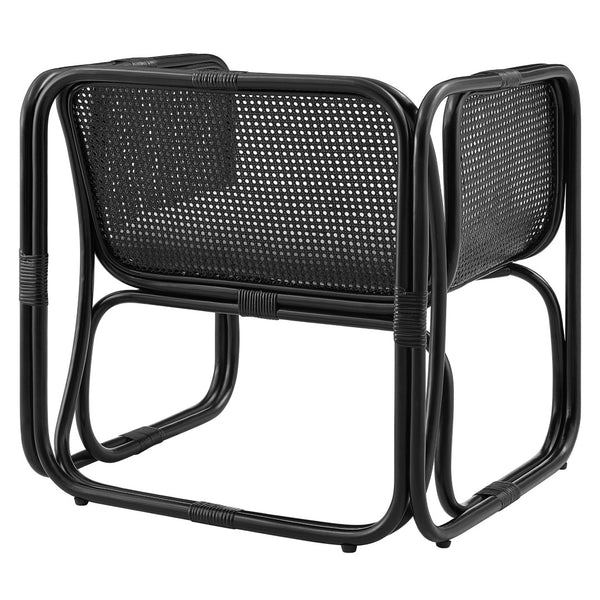 Modway Furniture Ellis Coastal-Inspired Rattan Accent Armchair – Sculpted Frame for Relaxed Living & Easy Care Black EEI-7365-BLK