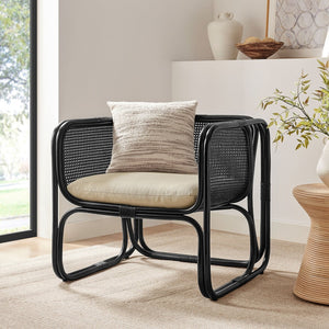 Modway Furniture Ellis Coastal-Inspired Rattan Accent Armchair – Sculpted Frame for Relaxed Living & Easy Care Black EEI-7365-BLK