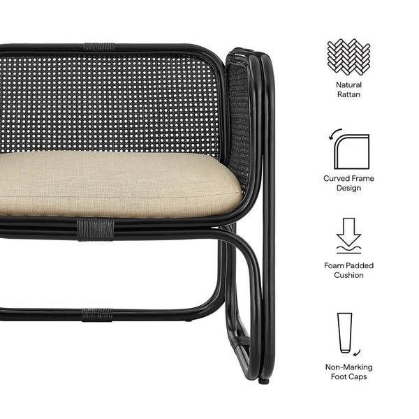 Modway Furniture Ellis Coastal-Inspired Rattan Accent Armchair – Sculpted Frame for Relaxed Living & Easy Care Black EEI-7365-BLK